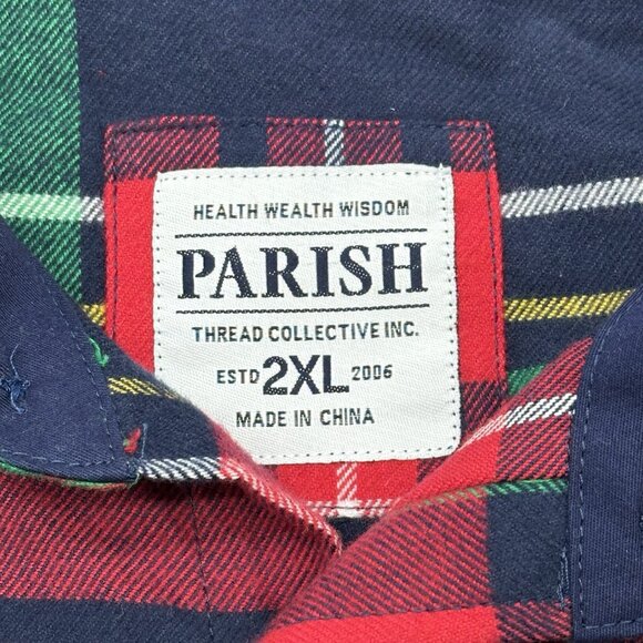 Parish Nation Men's Size 2XL Plaid Flannel Patch Long Sleeve Button Up Shirt NWT - Picture 6 of 11